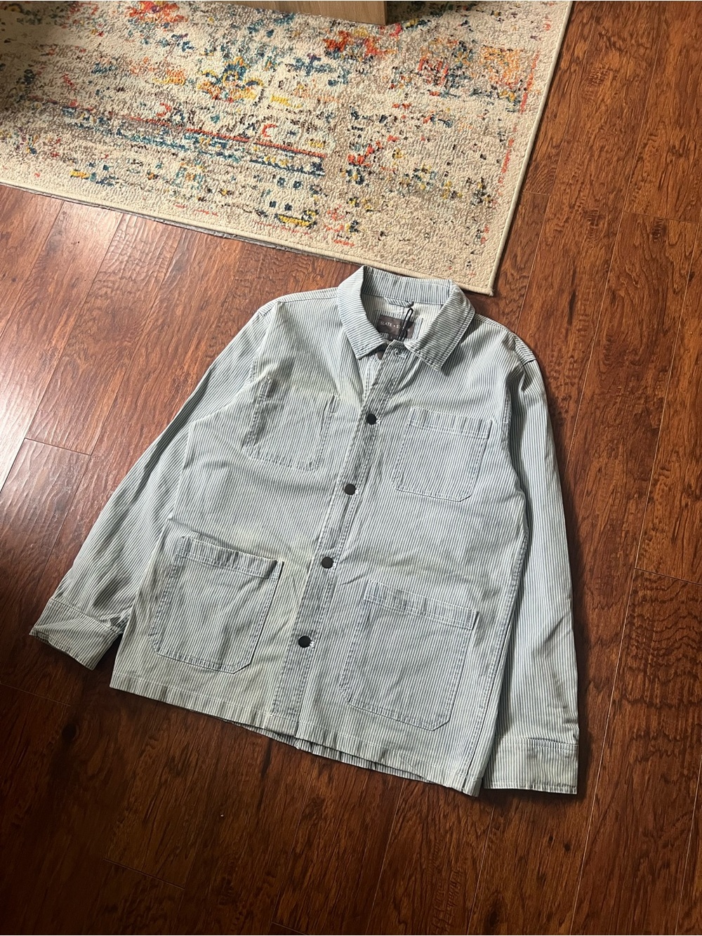 Slate and Stone Cotton Twill Chore Jacket Blue Engineer Stripe Men's Large NWT